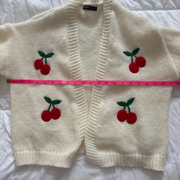 SHEIN Women's Off-White Cardigan with Cherry Print Size Medium - Picture 6 of 8